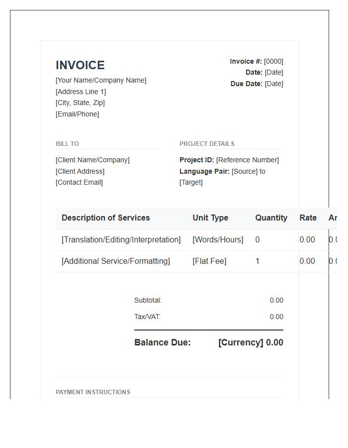 Professional Language Services Invoice Template