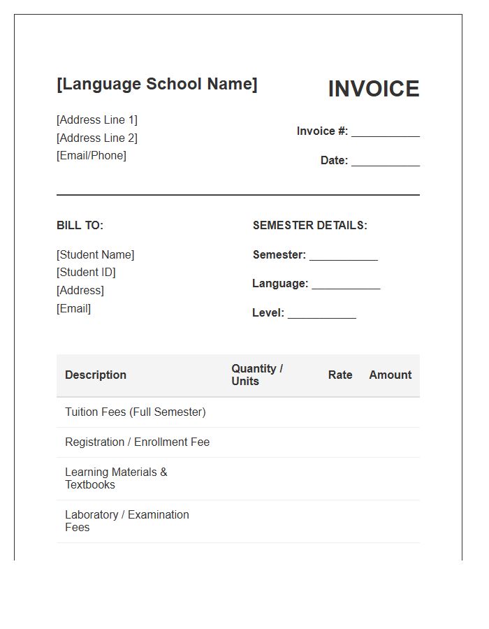 Semester Based Language Tuition Invoice Template