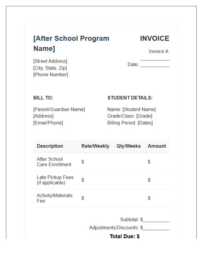 After School Care Program Invoice Template