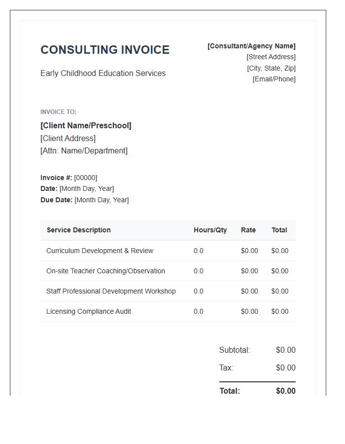 Early Childhood Education Consulting Invoice Template