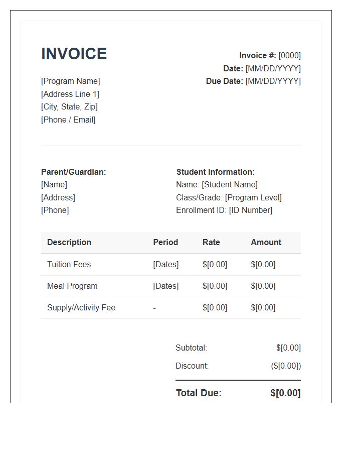 Early Childhood Education Program Invoice Template