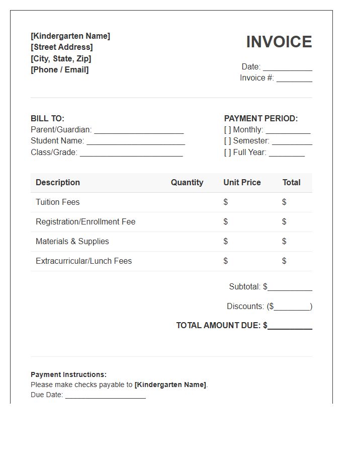 Kindergarten Tuition Payment Invoice Template