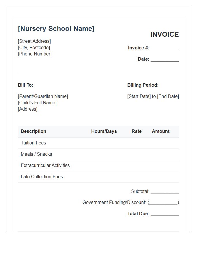 Private Nursery School Invoice Template