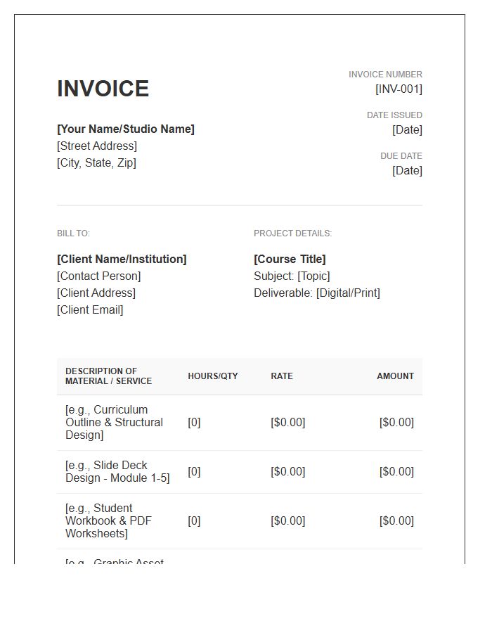 Course Material Design Invoice Template