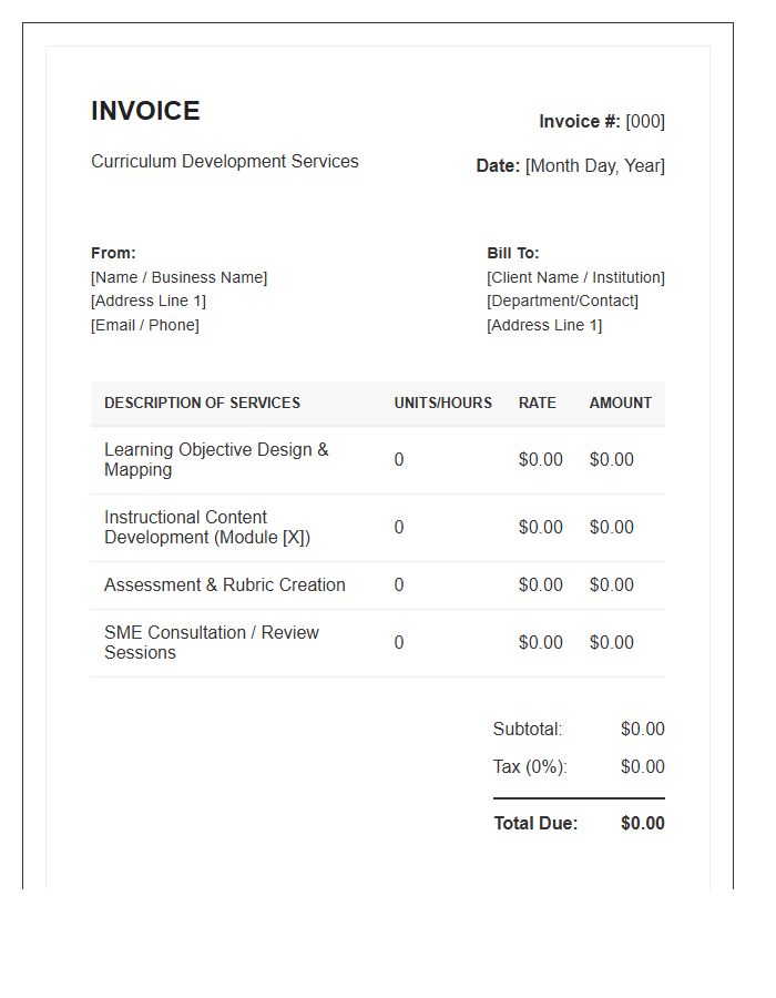 Curriculum Development Specialist Invoice Template