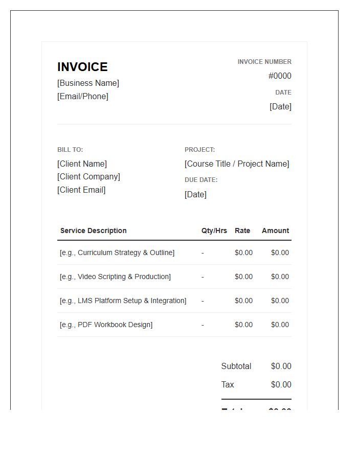 Digital Course Creator Services Invoice Template