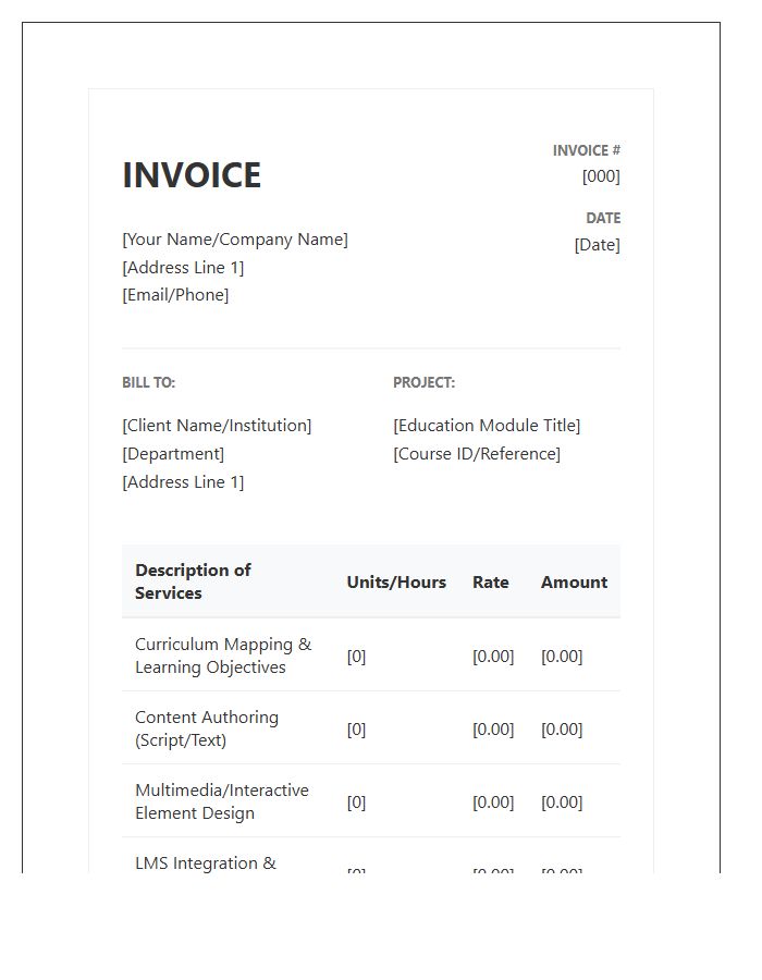 Education Module Development Invoice Template