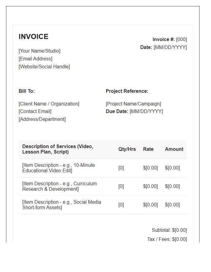 Educational Content Creator Invoice Template
