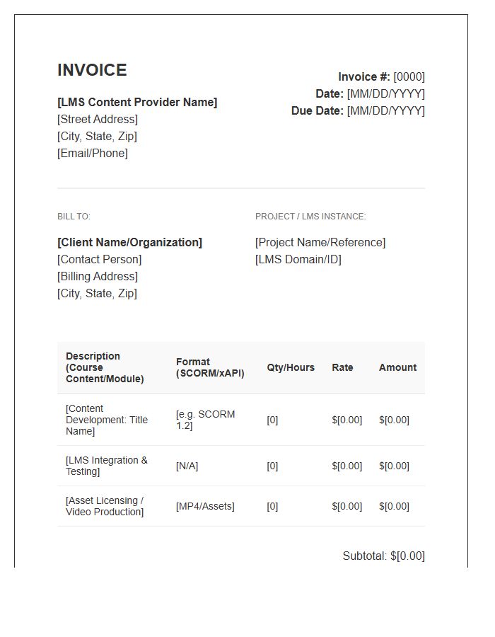 Learning Management System Content Invoice Template