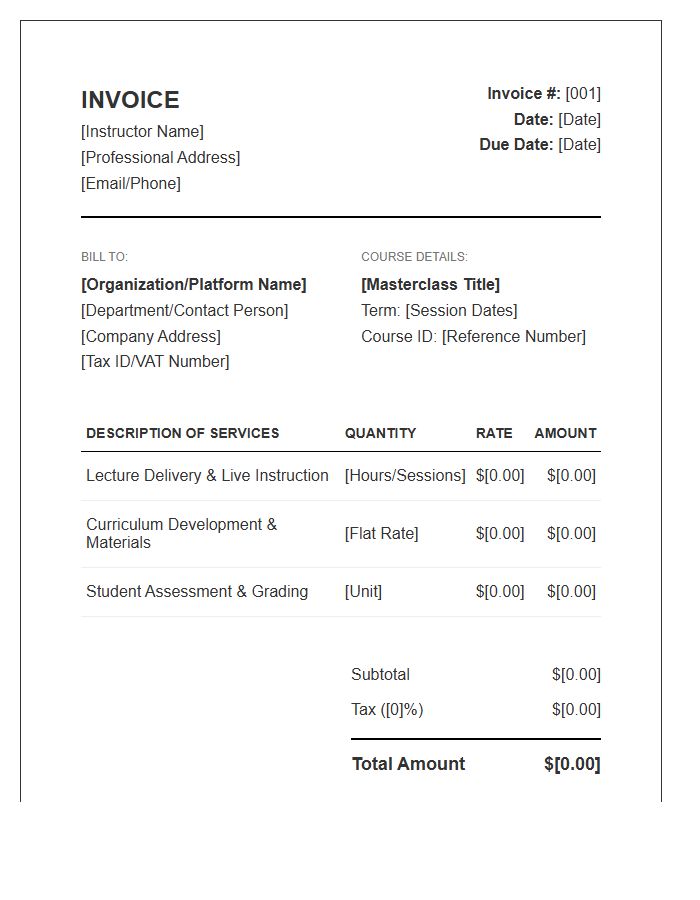 Masterclass Instructor Payment Invoice Template