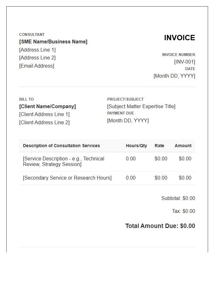 Subject Matter Expert Consultation Invoice Template