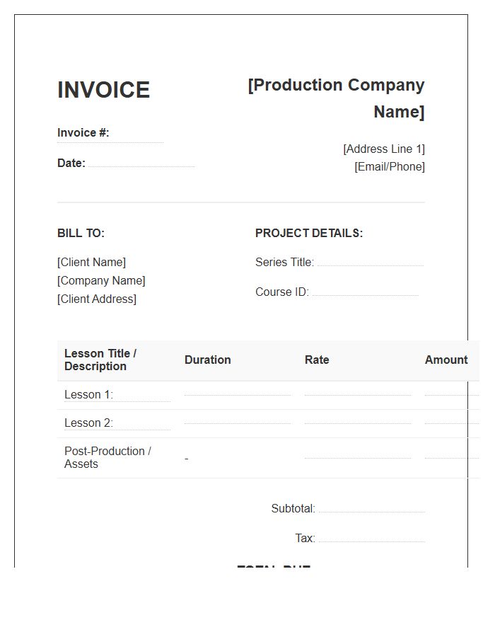 Video Lesson Production Invoice Template