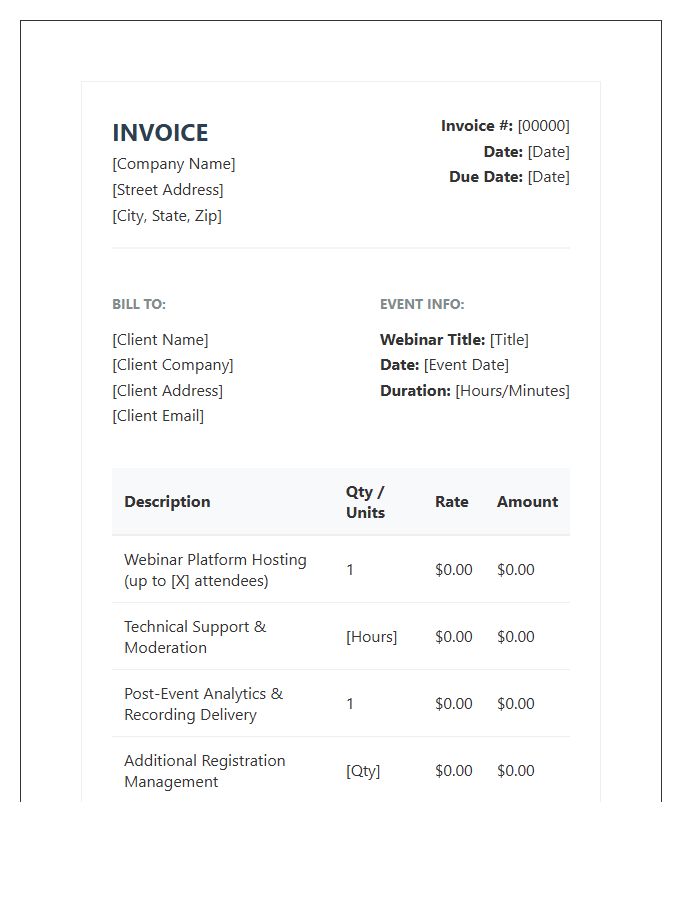 Webinar Hosting Service Invoice Template