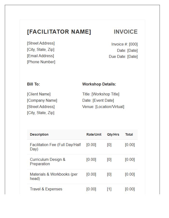 Workshop Facilitator Professional Invoice Template