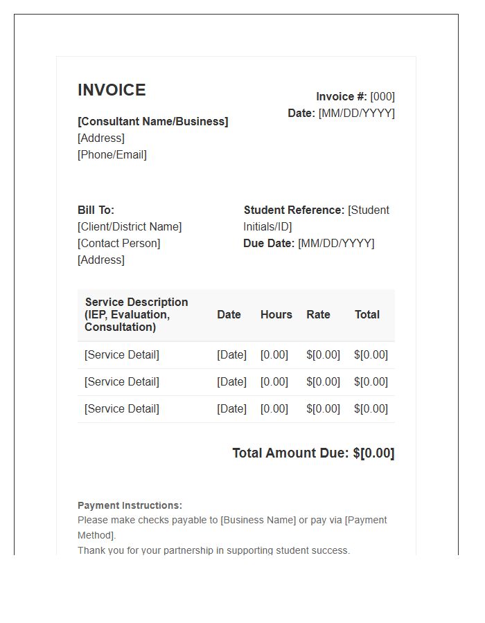 Hourly Special Education Consultant Invoice Template