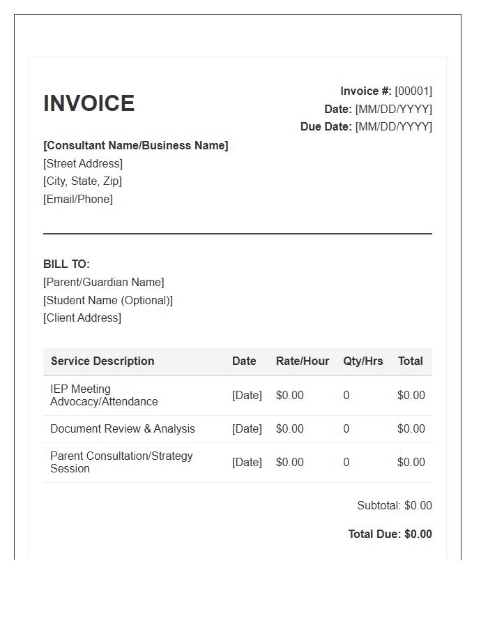 Private Special Education Consultant Invoice Template
