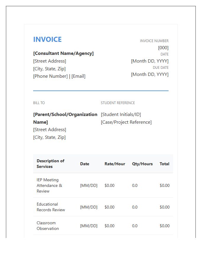 Professional Special Education Consultant Invoice Template