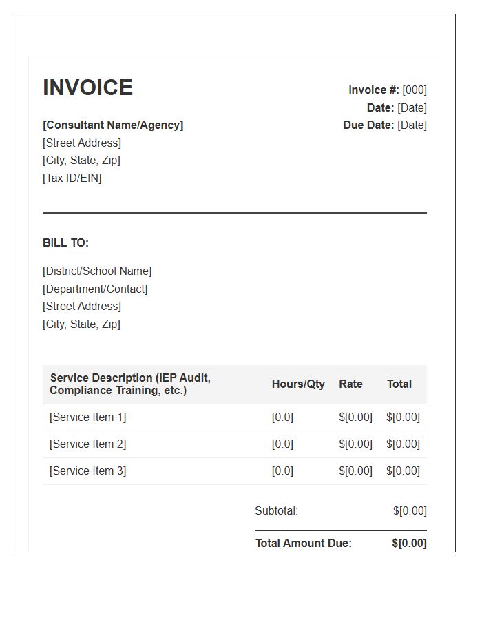Special Education Compliance Consultant Invoice Template