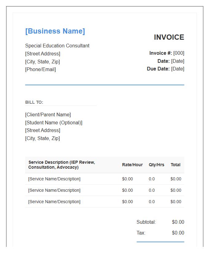 Special Education Consultant Business Invoice Template