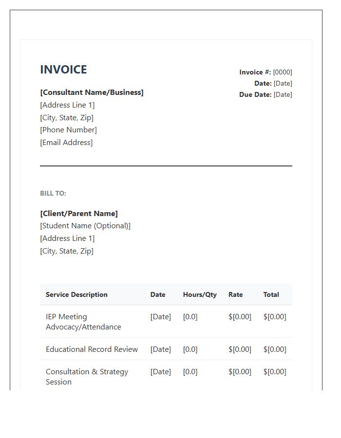Special Education Consultant Service Invoice Template