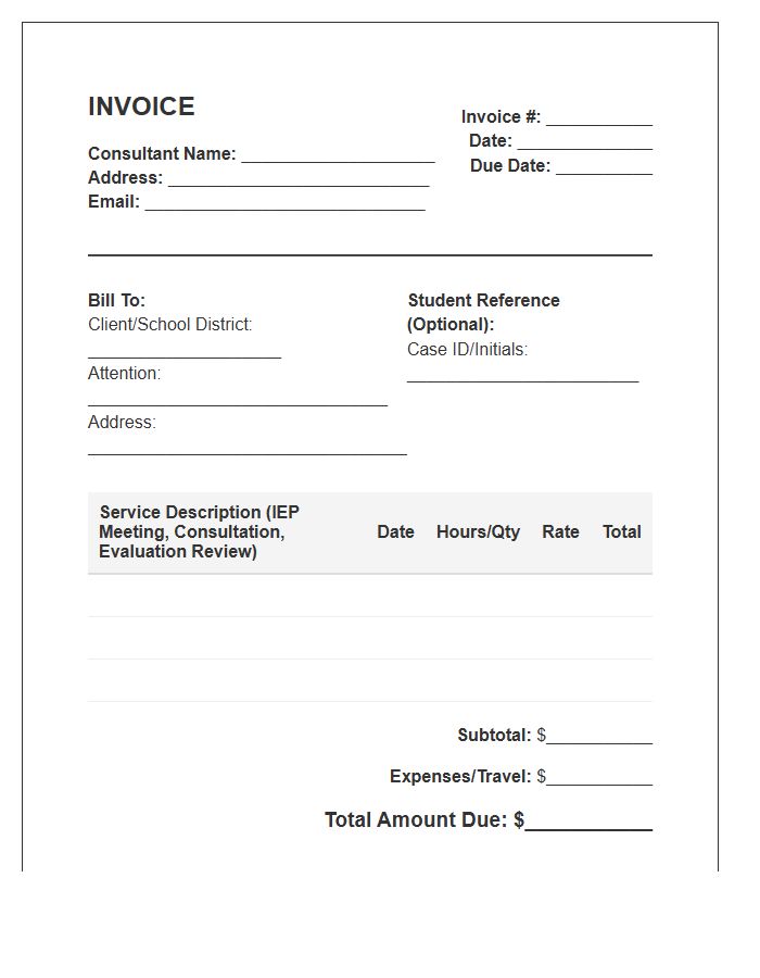 Special Education Liaison Consultant Invoice Template