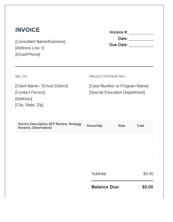 Special Education Strategy Consultant Invoice Template