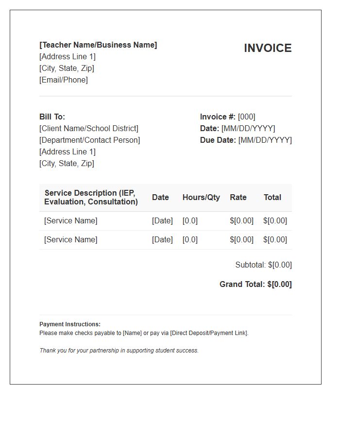 Special Education Teacher Consultant Invoice Template