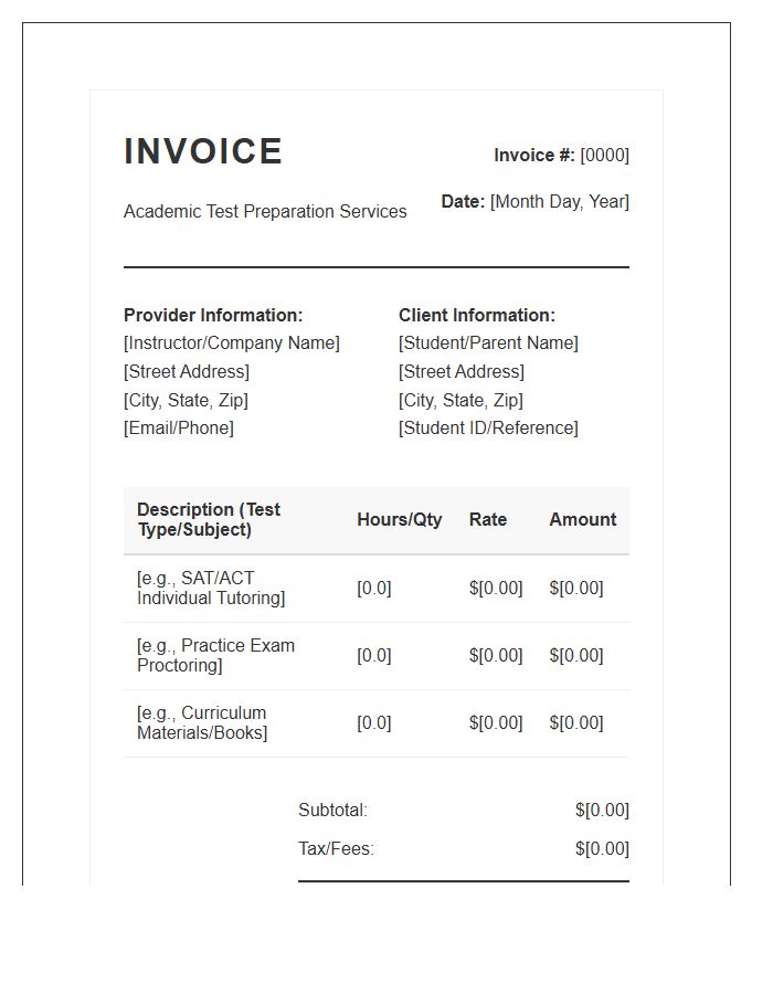 Academic Test Prep Invoice Template
