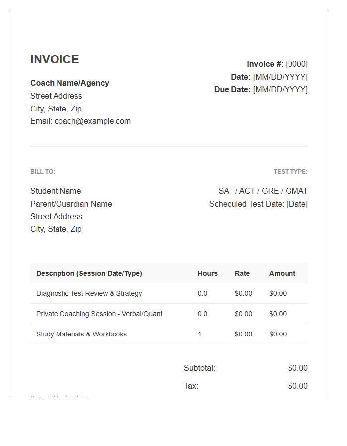 Admissions Test Coaching Invoice Template
