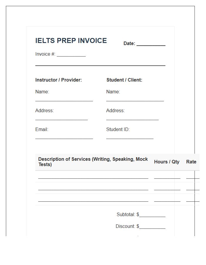 IELTS Instruction Prep Invoice Template