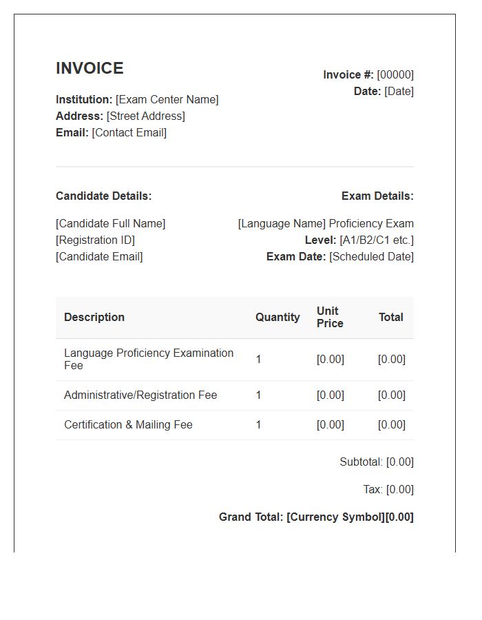 Language Proficiency Exam Invoice Template