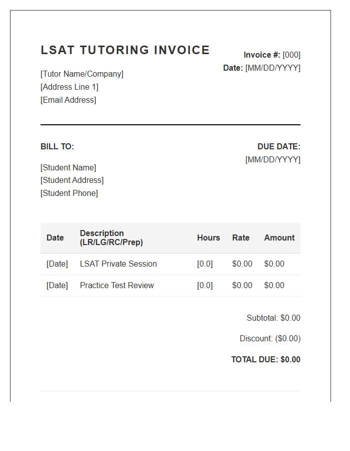 LSAT Professional Tutor Invoice Template