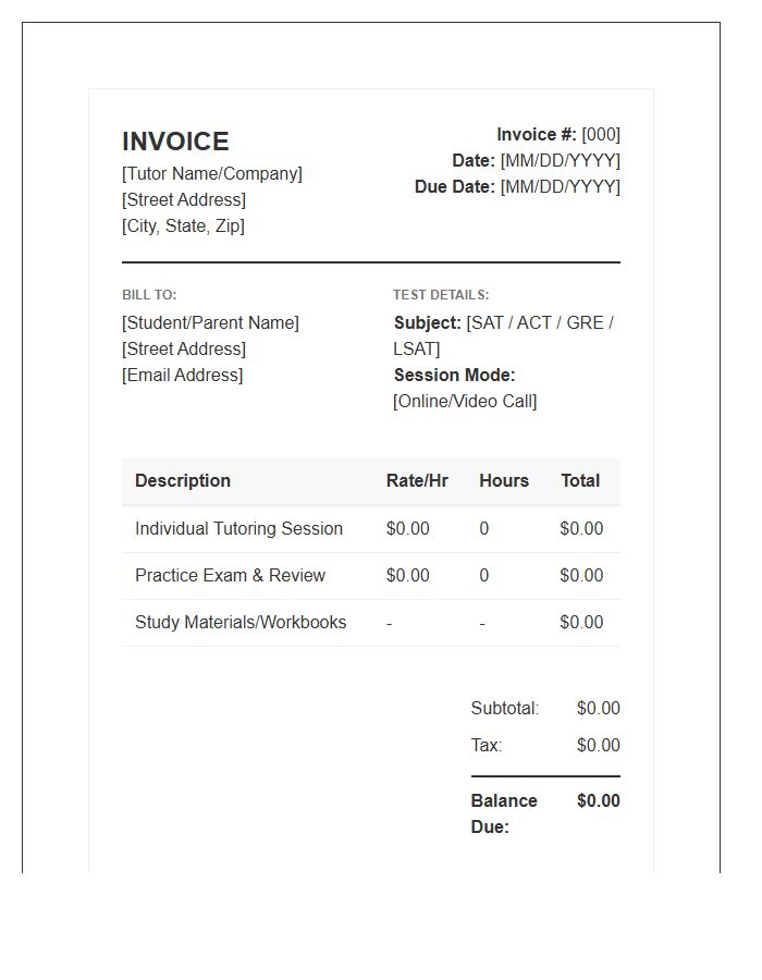 Online Test Prep Invoice Template