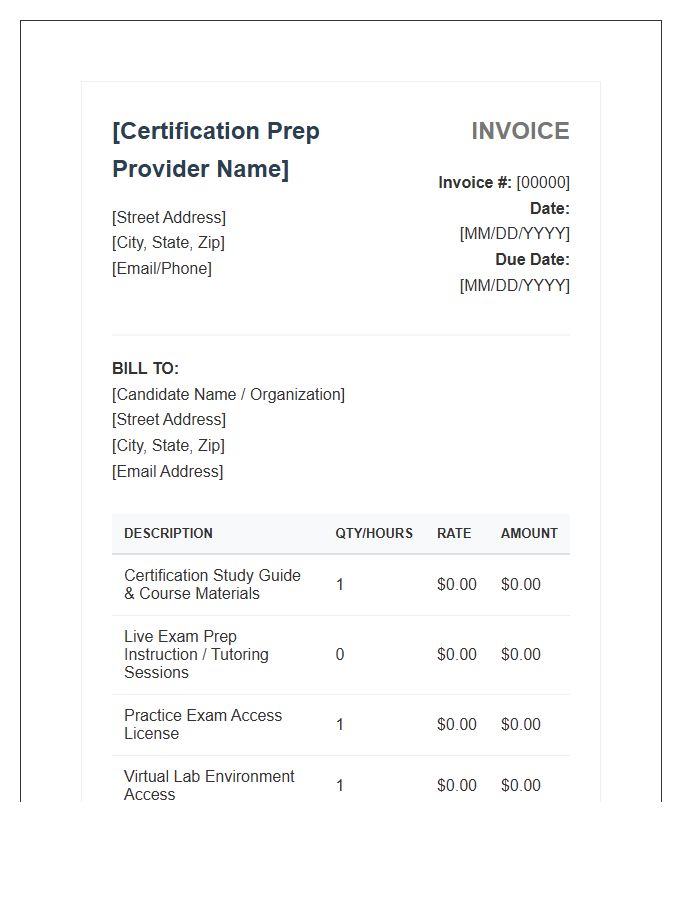 Professional Certification Prep Invoice Template