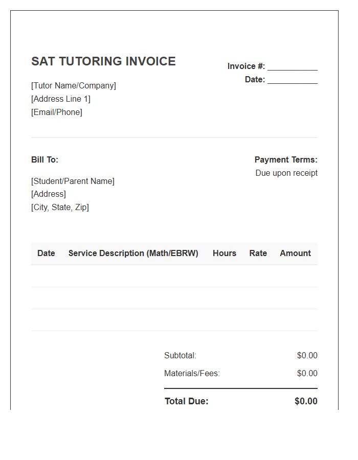 SAT Tutor Session Invoice Template
