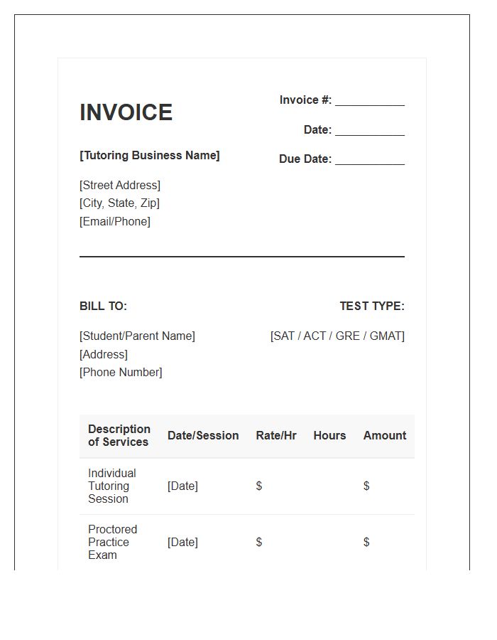 Standardized Test Preparation Invoice Template