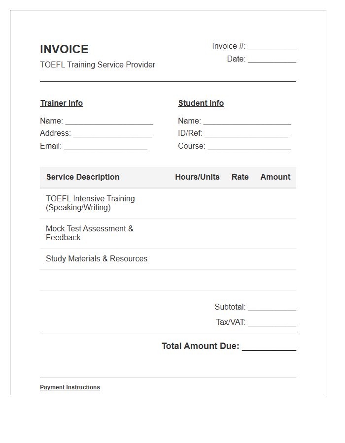 TOEFL Training Service Invoice Template
