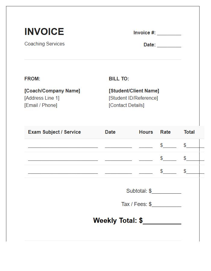 Weekly Exam Coaching Invoice Template
