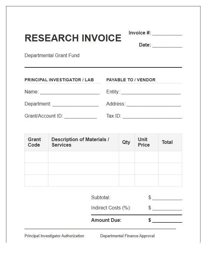 Departmental Grant Research Fund Invoice Template
