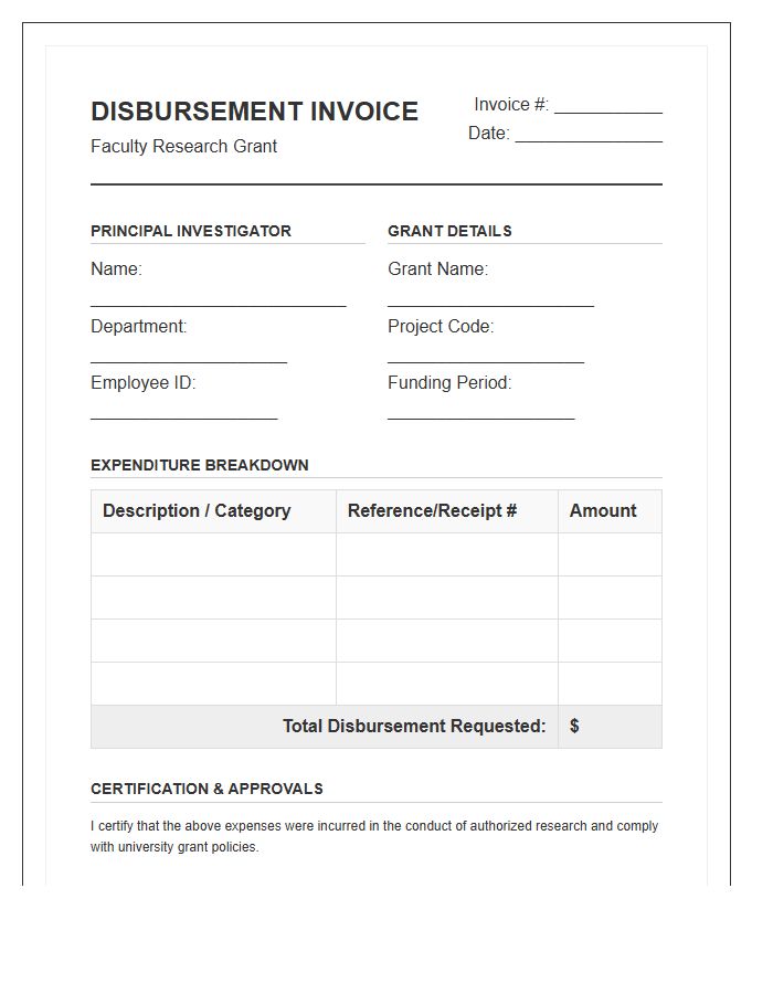 Faculty Research Grant Disbursement Invoice Template