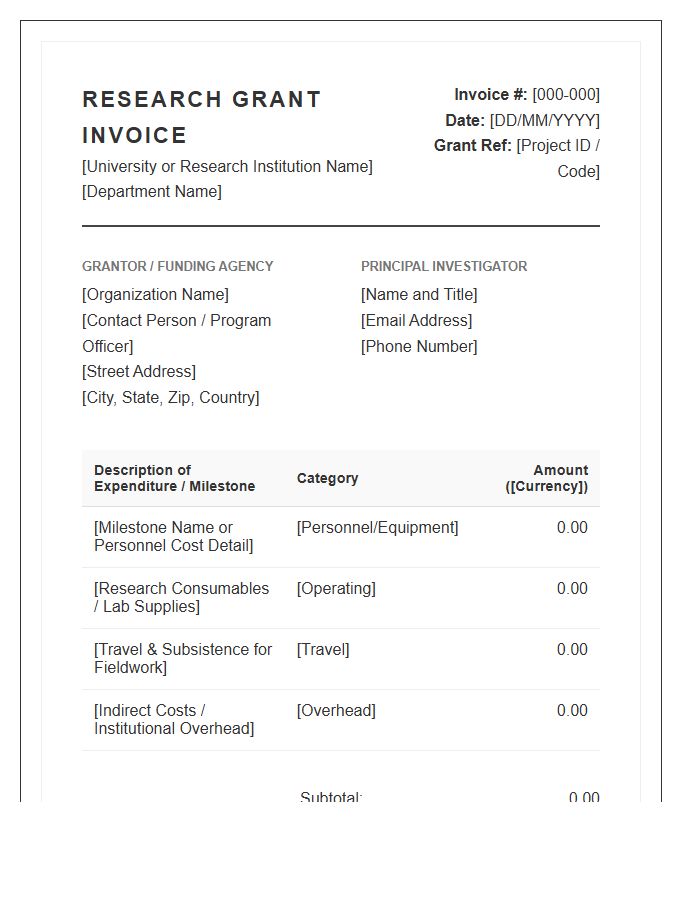 International Academic Research Grant Invoice Template