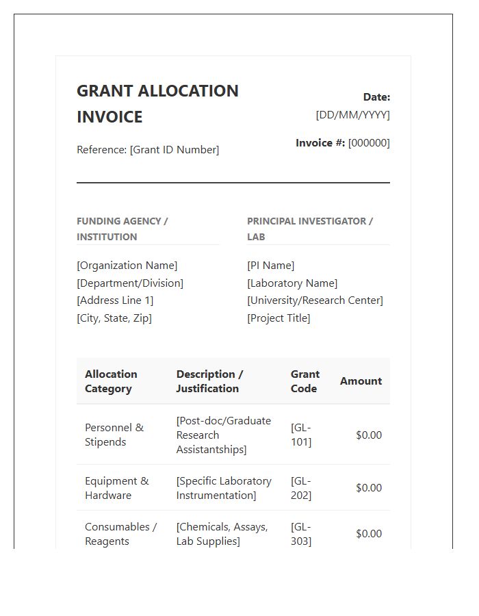 Laboratory Research Grant Allocation Invoice Template