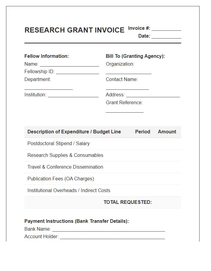 Postdoctoral Fellowship Research Grant Invoice Template