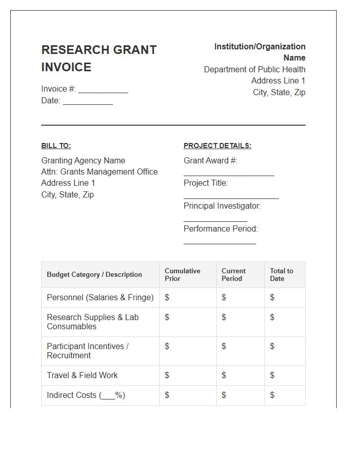 Public Health Research Grant Invoice Template