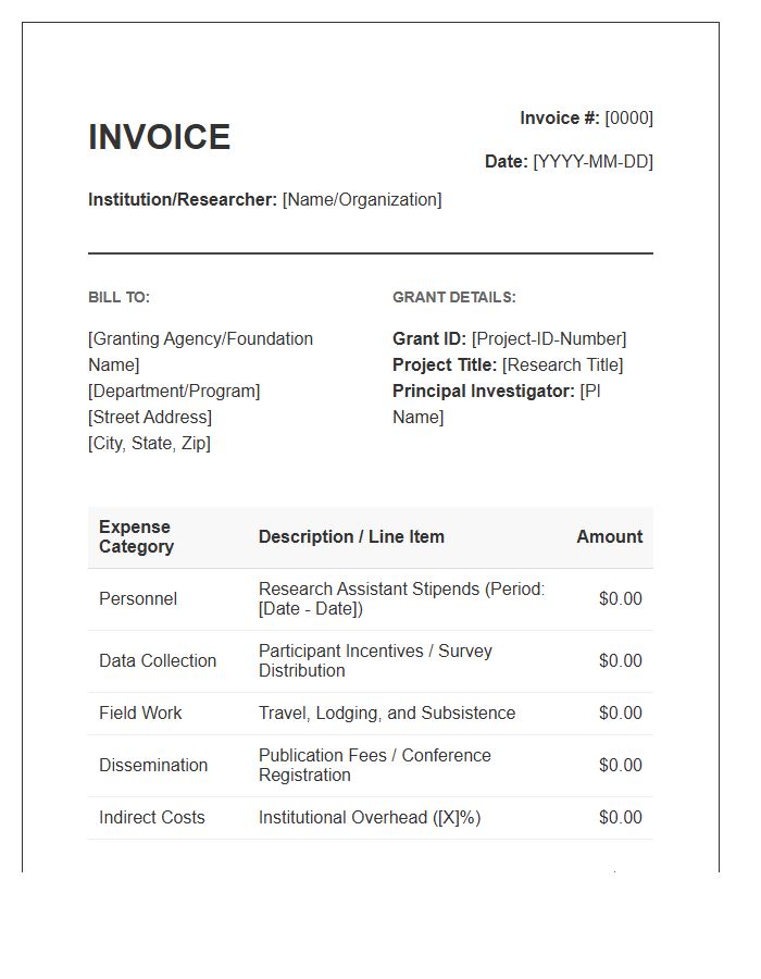 Social Science Research Grant Invoice Template