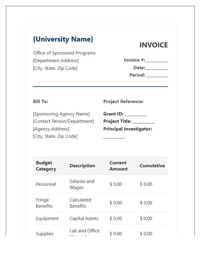 State Sponsored University Research Invoice Template