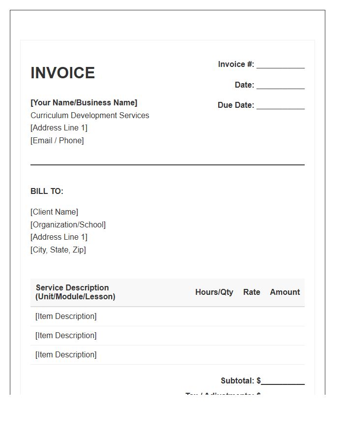 Curriculum Developer Service Invoice Template