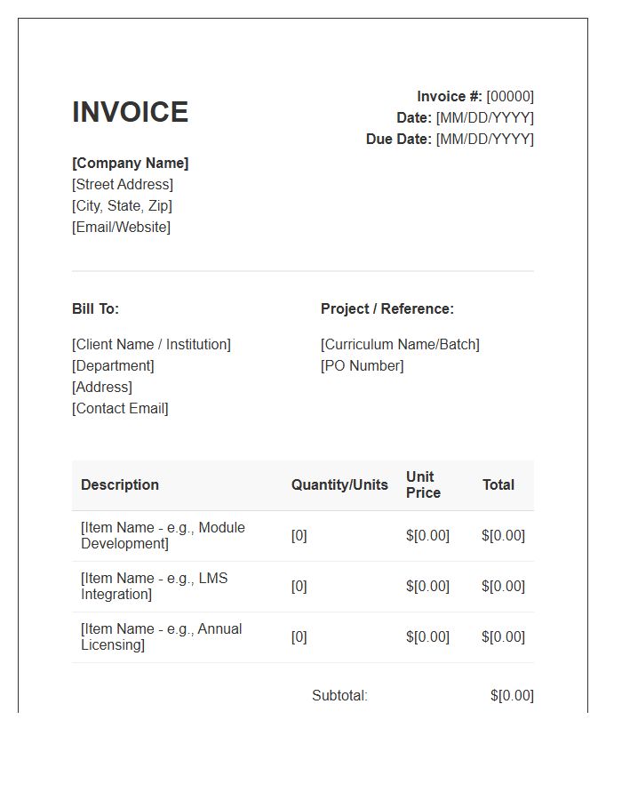 Digital Educational Curriculum Invoice Template