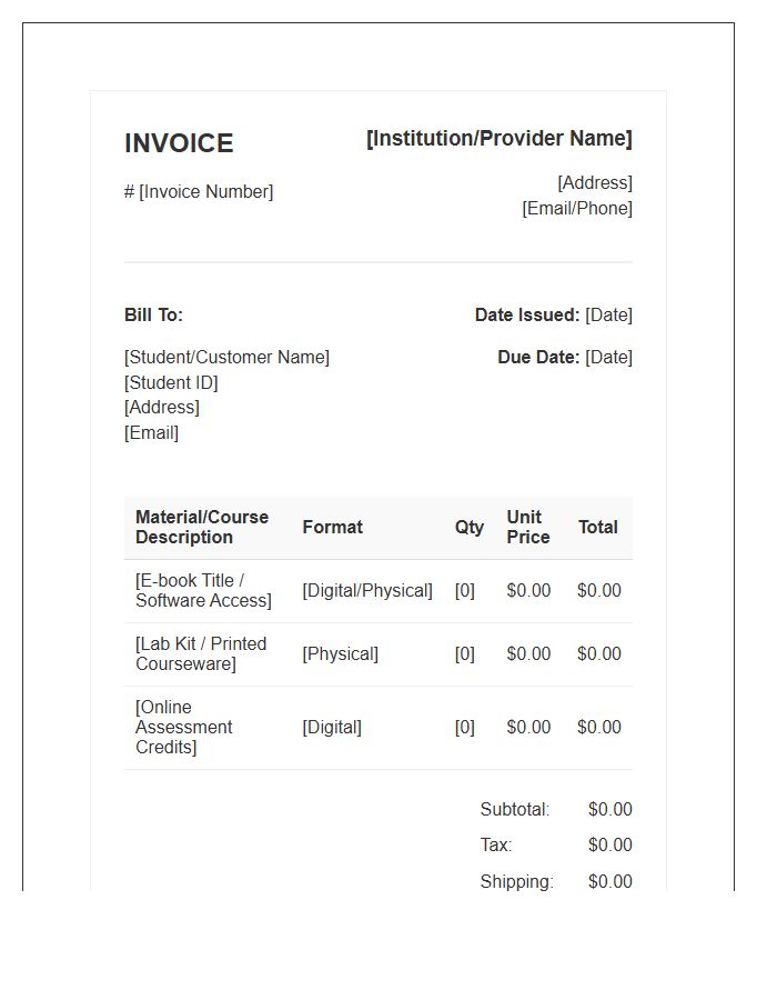 Distance Learning Material Invoice Template