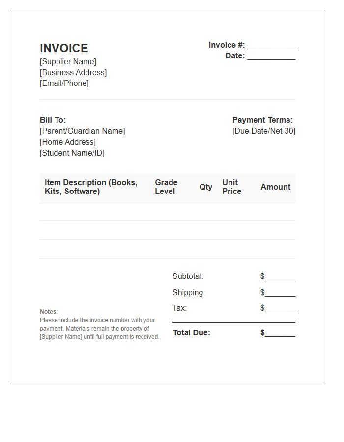 Homeschooling Material Supplier Invoice Template